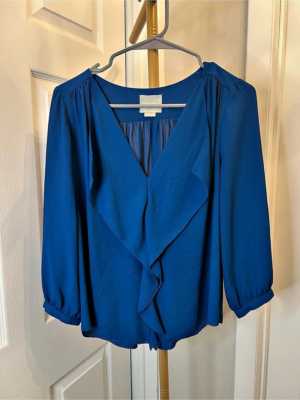 Maeve by Anthro Women's Ruffle Front Blouse in Blue Size 4 Like New
